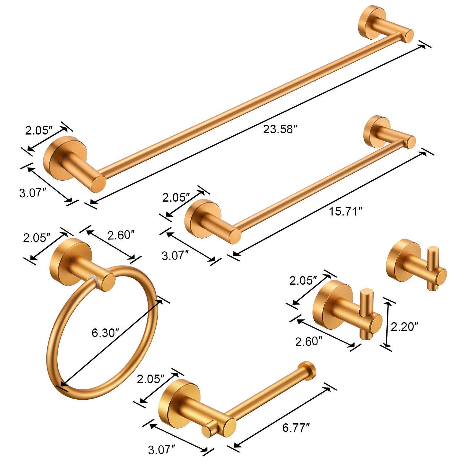 Bathroom Hardware Set Brushed Gold Adjustable Towel Bar Accessory_voghion.com